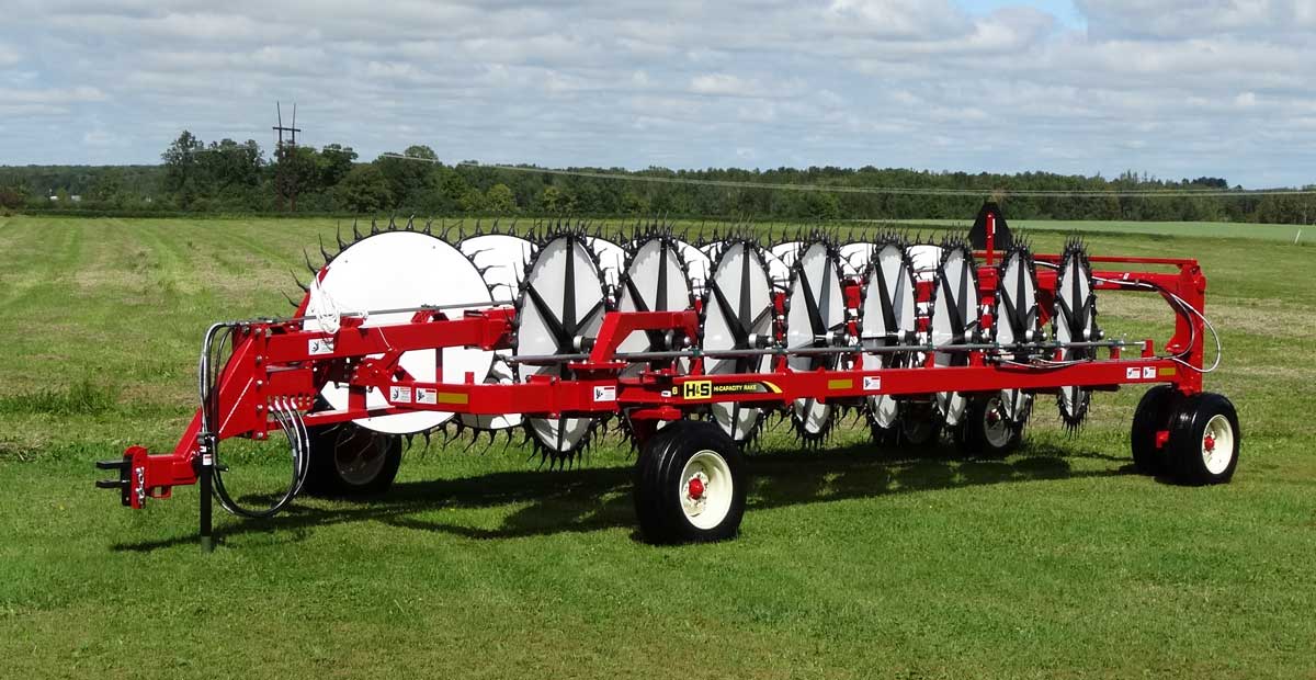 H&S 7116 hi-capacity 16-wheel rake in transport position product
