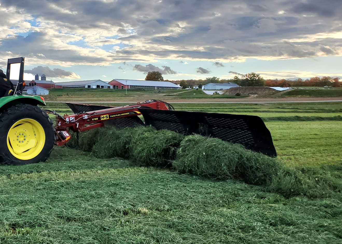 H&S 6128 Twin-Flex merger merging alfalfa in a field
